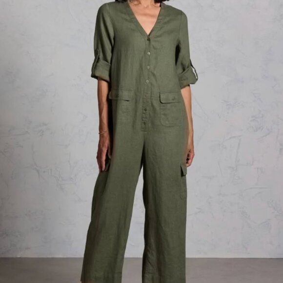Linen Green Jumpsuit Mara Nomad the Label Size Large - New With Tags Romper - Picture 2 of 4